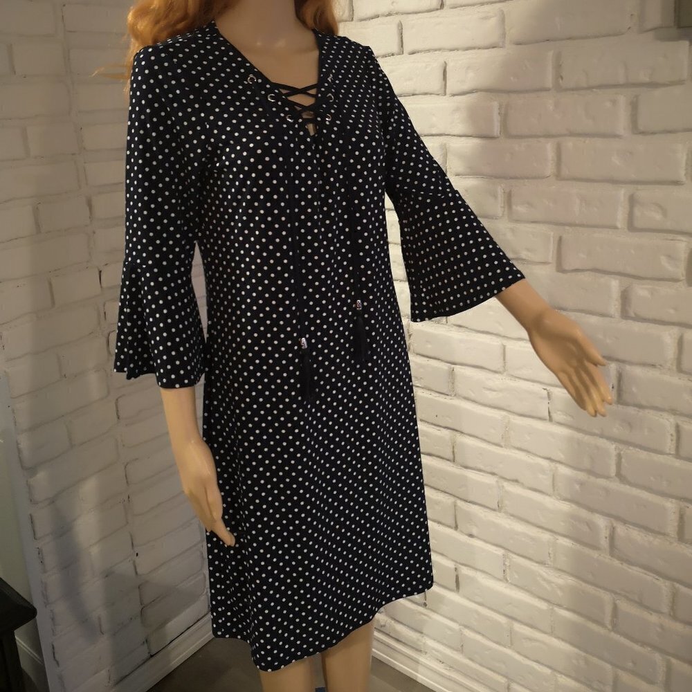 Cleo Ladies Navy & White Polka Dot Dress